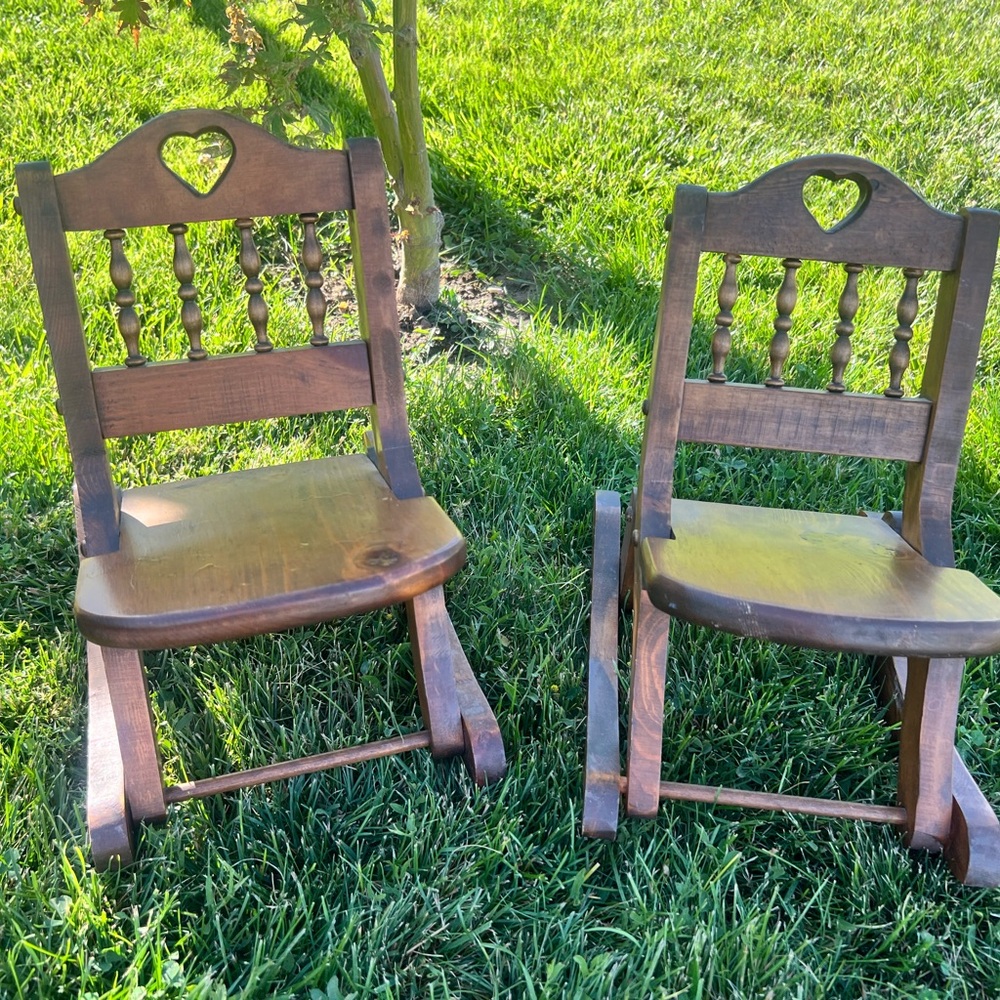 Wooden Heart-Back Rocking Chairs